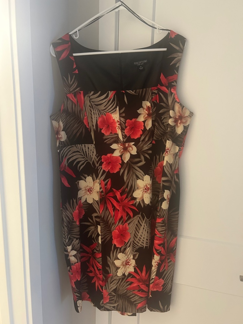 Perceptions Black Floral Midi Dress with Red & Cream Blooms